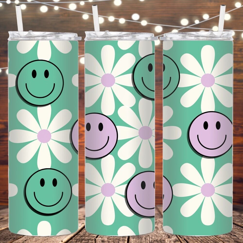 Smiley Face and Daisy Metal Insulated tumbler - Picture 1 of 1